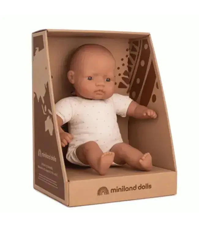 Miniland - Pop met stoffen lijfje Latijns-Amerikaans meisje/jongen 32 cm