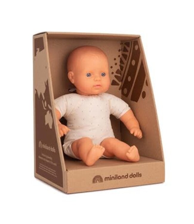 Miniland  - Pop met stoffen lijfje Europees meisje/jongen 32 cm