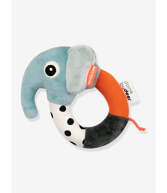 Done by Deer - Sensory ring rattle Elphee Blue