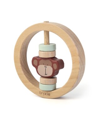 36-136  Wooden round rattle - Mr. Monkey