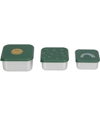 Lassig Lassig - Snackbox Stainless Steel 3 pcs Happy Rascals, Smile green