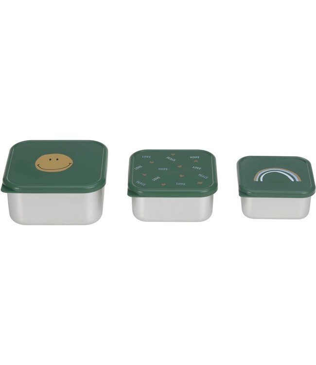 Lassig - Snackbox Stainless Steel 3 pcs Happy Rascals, Smile green