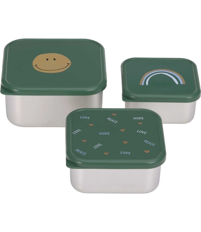 Lassig - Snackbox Stainless Steel 3 pcs Happy Rascals, Smile green
