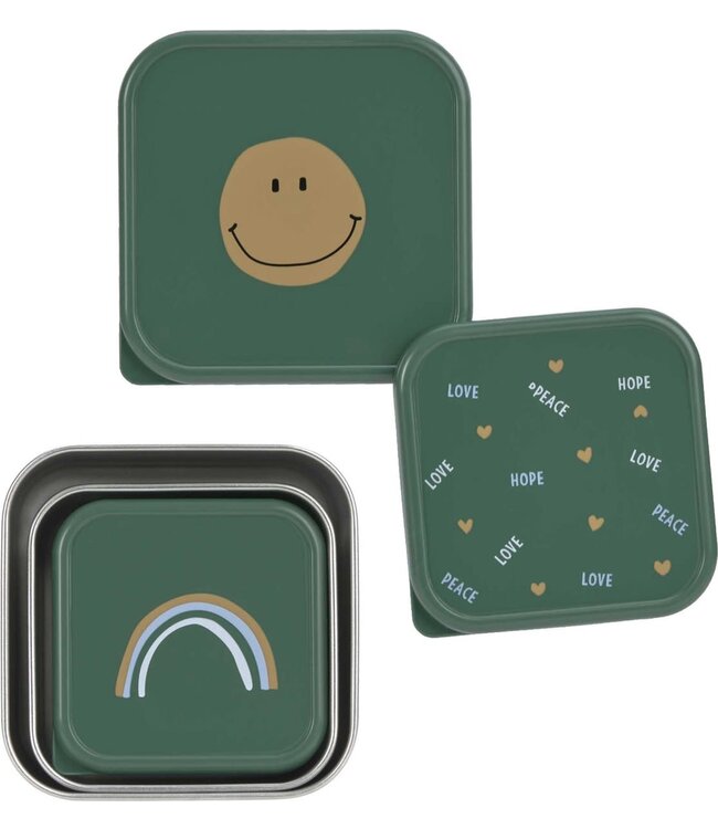 Lassig - Snackbox Stainless Steel 3 pcs Happy Rascals, Smile green