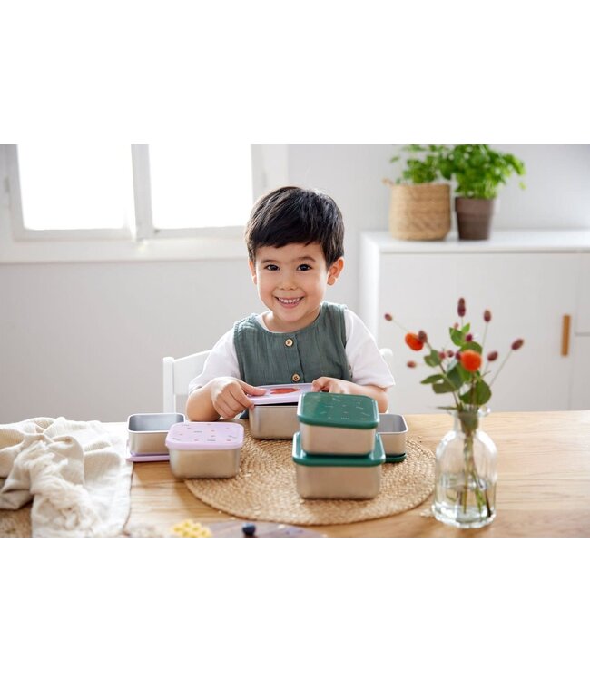 Lassig - Snackbox Stainless Steel 3 pcs Happy Rascals, Smile green