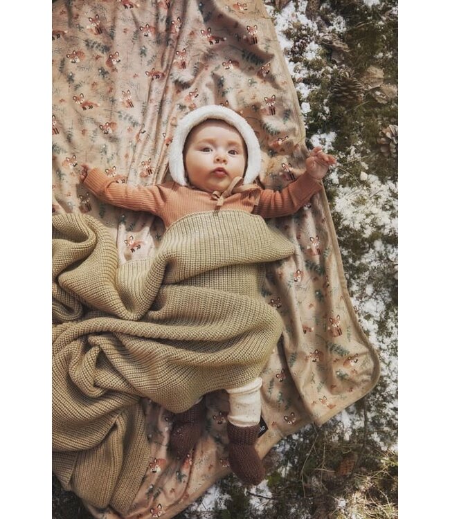 Elodie - Wool knitted blanket  Pure Khaki (75x100cm)