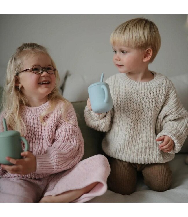Mushie - Siliconen rietjesbeker -  Powder Blue