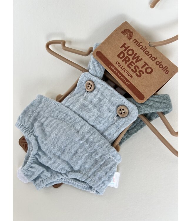 Miniland - Poppen  kruippakje licht blauw/groen  met haarband 32 cm