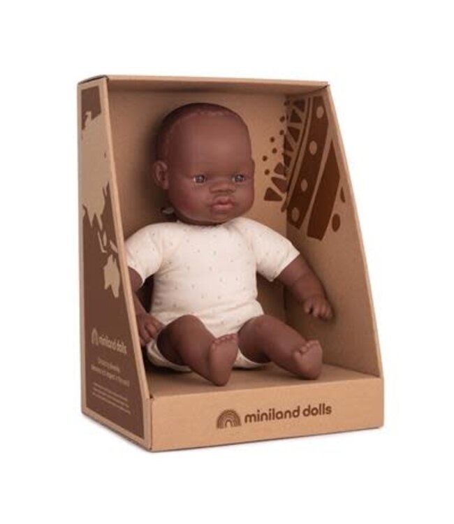 Miniland  - Pop met stoffen lijfje Afrikaans  meisje/jongen 32cm