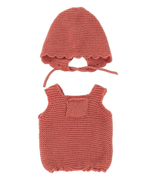 ML Poppen: KLEDIJ SET GEBREID koraalrood meisje 32cm