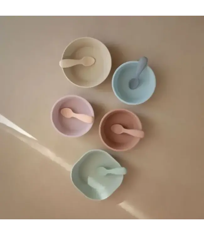 Mushie - Toddler starter spoon Cambridge Blue / Shifting Sand