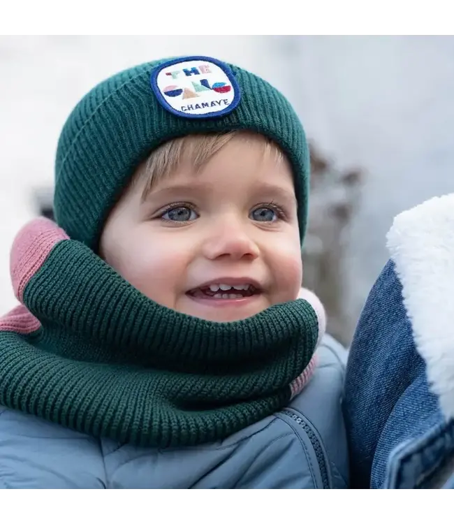 Chamaye - Snood tricolore rose /vert