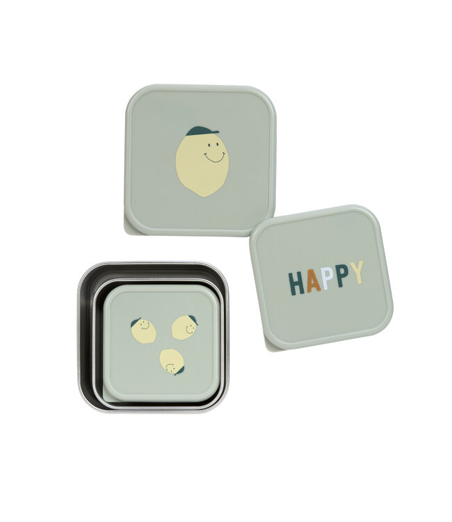 Lassig - Snackbox Stainless Steel 3 pcs Happy Fruits LEMON