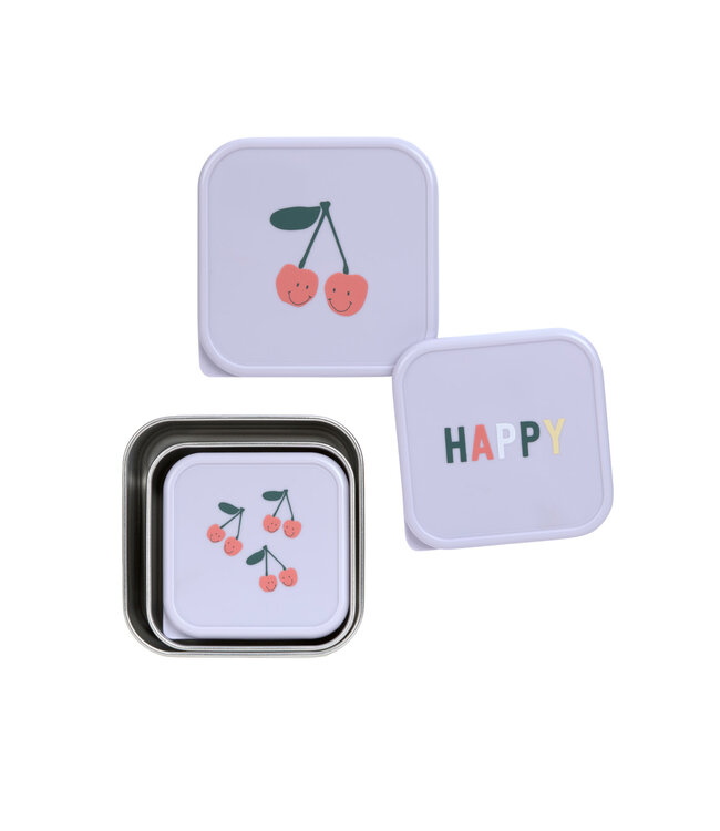 Lassig - Snackbox Stainless Steel 3 pcs Happy Fruits CHERRY
