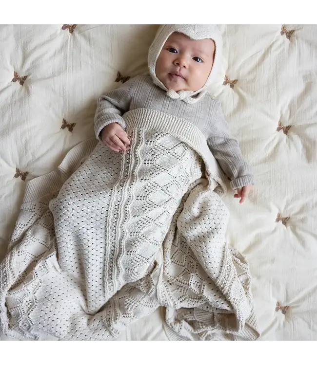 Cam Cam Copenhagen- Pointelle baby knit throw off white
