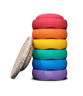 Stapelstein Stapelsteinen - Super Confetti Rainbow set Classic 6 + 1 board
