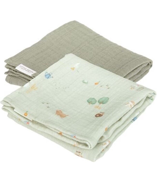 Little Dutch - Swaddle doeken set hydrofiel 70 x 70 Little Farm / Olive