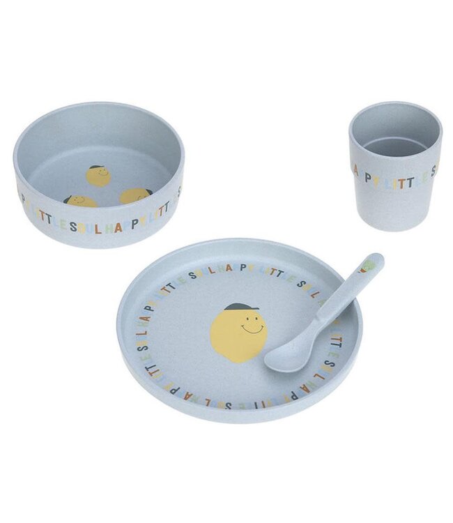 Lassig - Dish Set PP/Cellulose Happy fruits Lemon, (Plate, Bowl, Mug, Spoon)