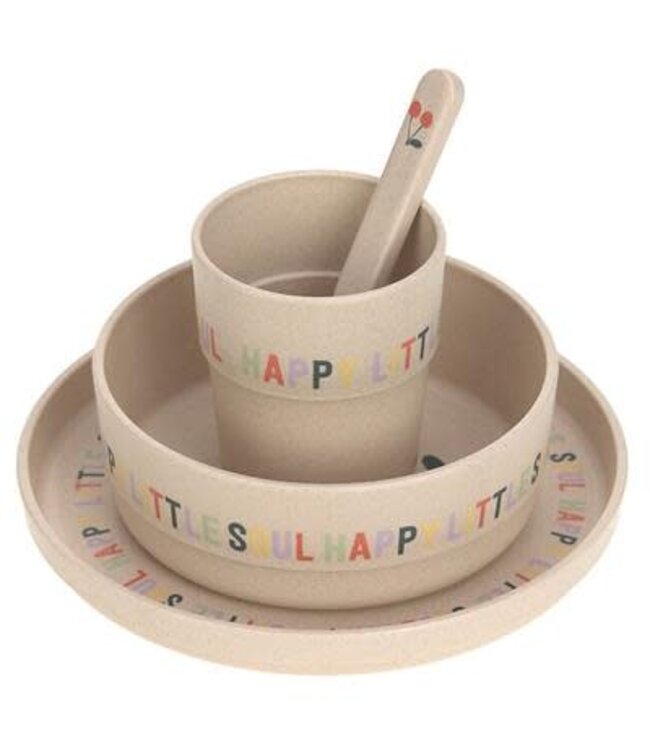 Lassig - Dish Set PP/Cellulose Happy fruits Cherry, (Plate, Bowl, Mug, Spoon)