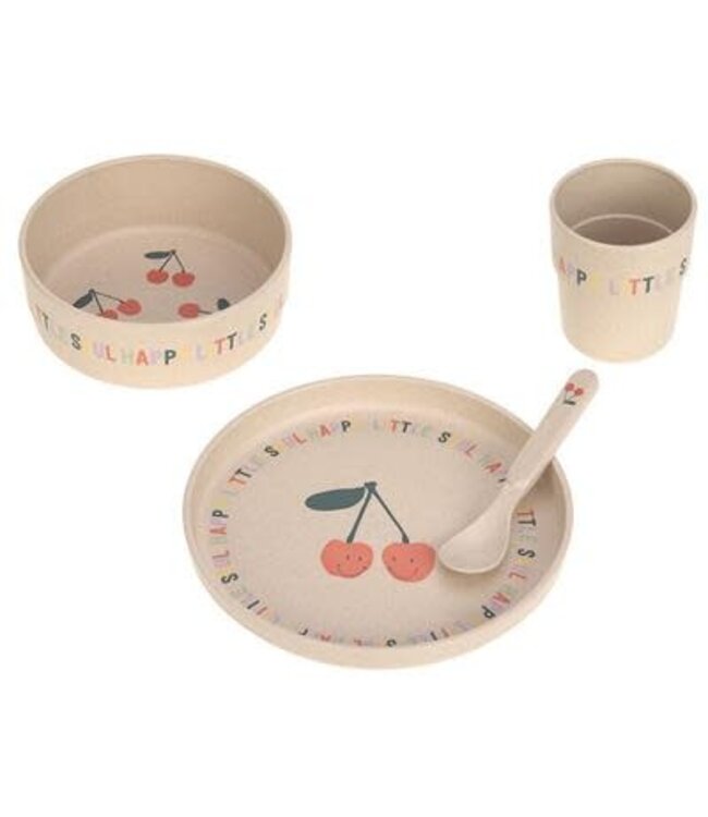 Lassig - Dish Set PP/Cellulose Happy fruits Cherry, (Plate, Bowl, Mug, Spoon)