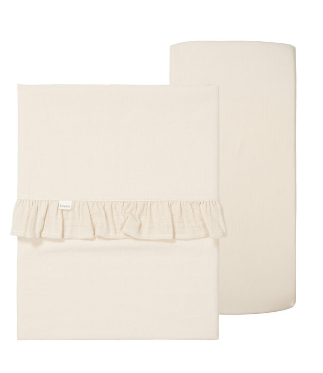 Koeka -  Ledikantlaken en hoeslaken set ruffle Faro Warm white