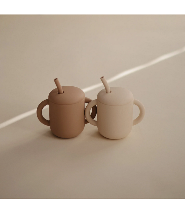 Mushie - Siliconen rietjesbeker - Blush