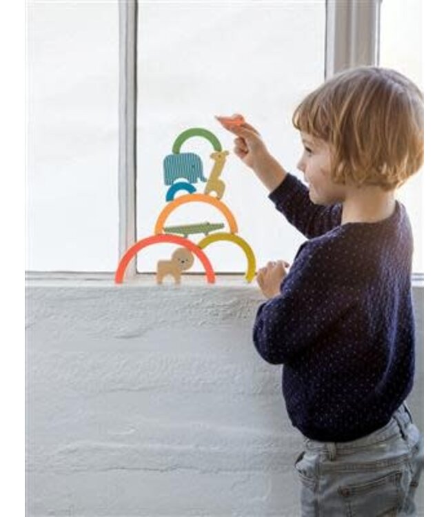 Petit Collage - Houten Box Spel - Stapeltoren Regenboog