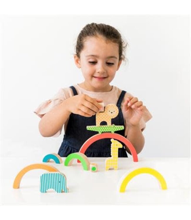 Petit Collage - Houten Box Spel - Stapeltoren Regenboog