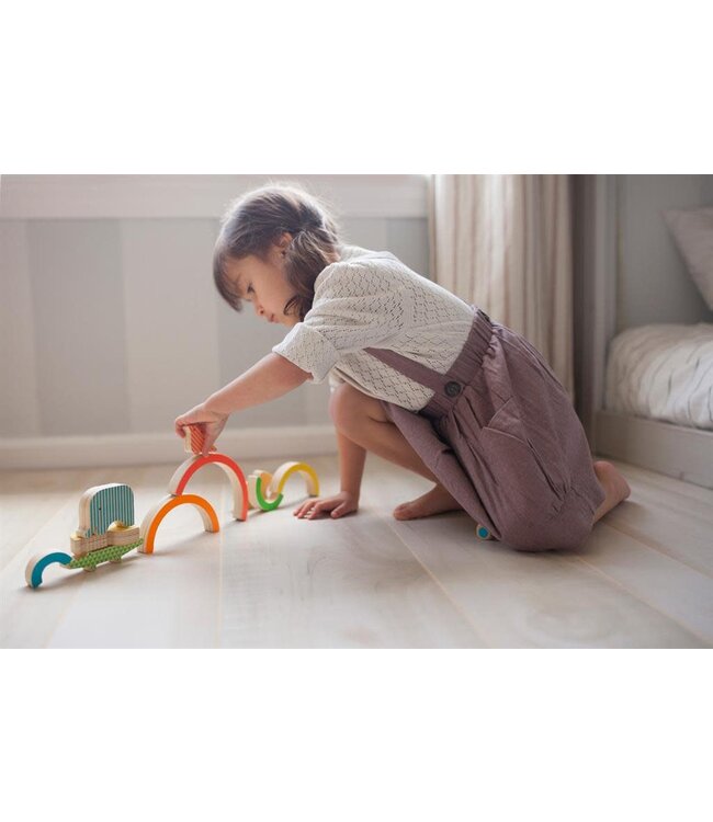 Petit Collage - Houten Box Spel - Stapeltoren Regenboog