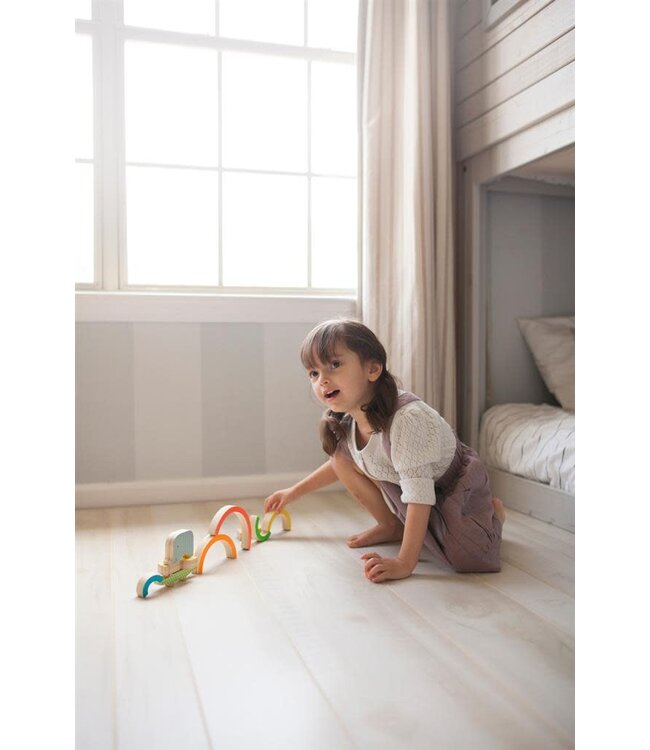 Petit Collage - Houten Box Spel - Stapeltoren Regenboog