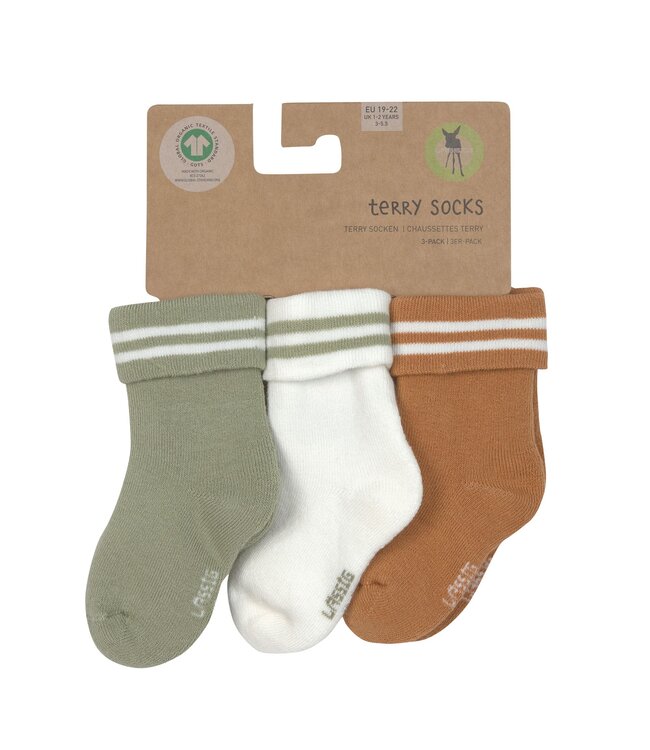 Lassig - Terry socks Stripes light kaki/caramel 3pcs