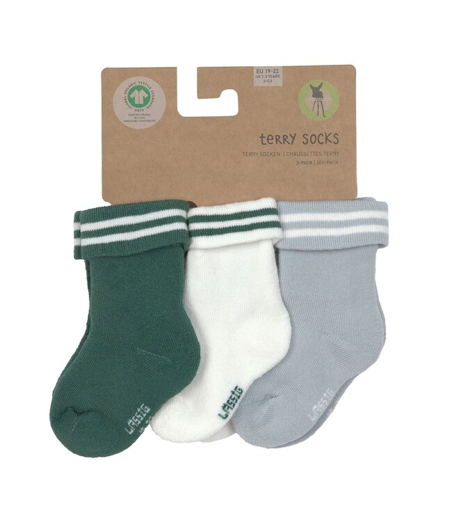 Lassig - Terry socks Stripes dark green/light blue 3pcs