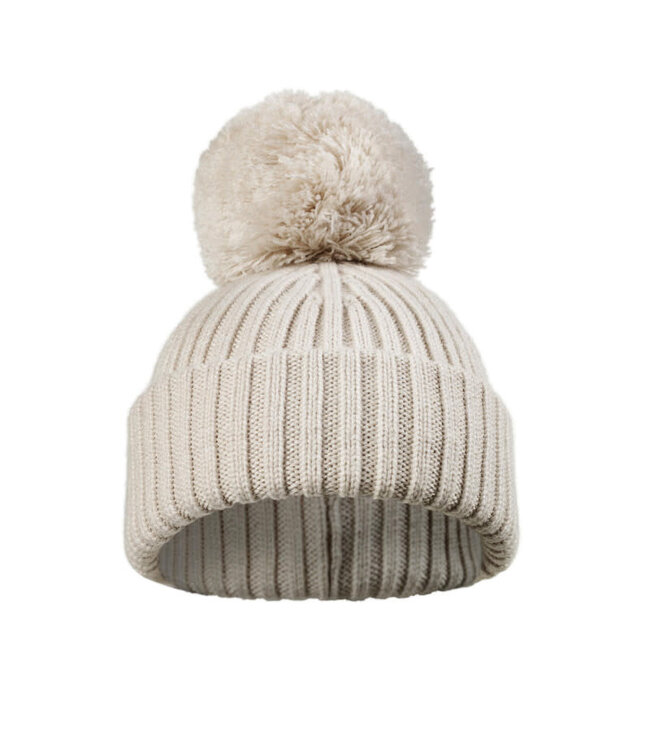 Elodie - Wool beanie Creamy White with pompon
