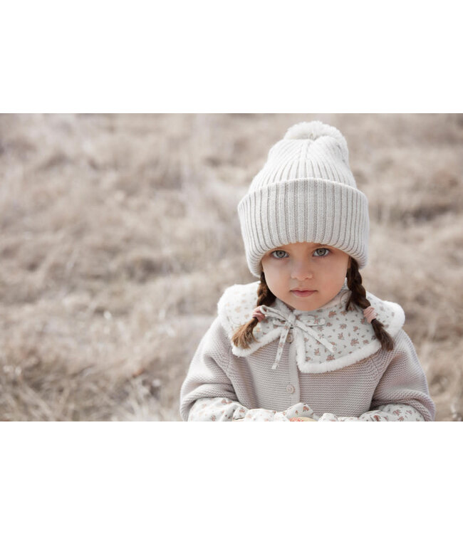Elodie - Wool beanie Creamy White with pompon