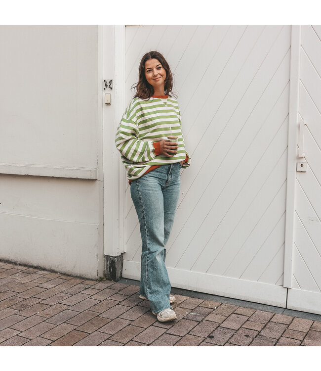 Your Wishes - Stripe French knit sweater Tarragon