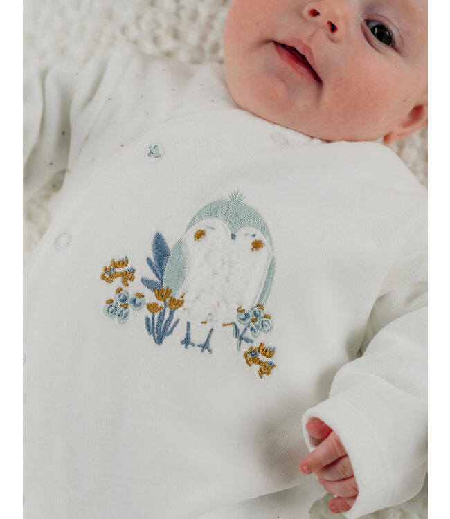 Noukies - Pyjama Fluweel off white Lovely bird
