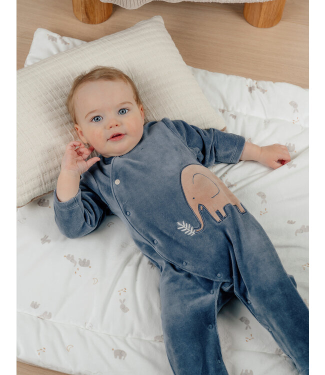 Noukies - Pyjama Fluweel blue jungle