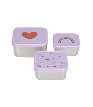 Lassig Lassig - Snackbox Stainless Steel 3 pcs Happy Rascals, Heart lavender