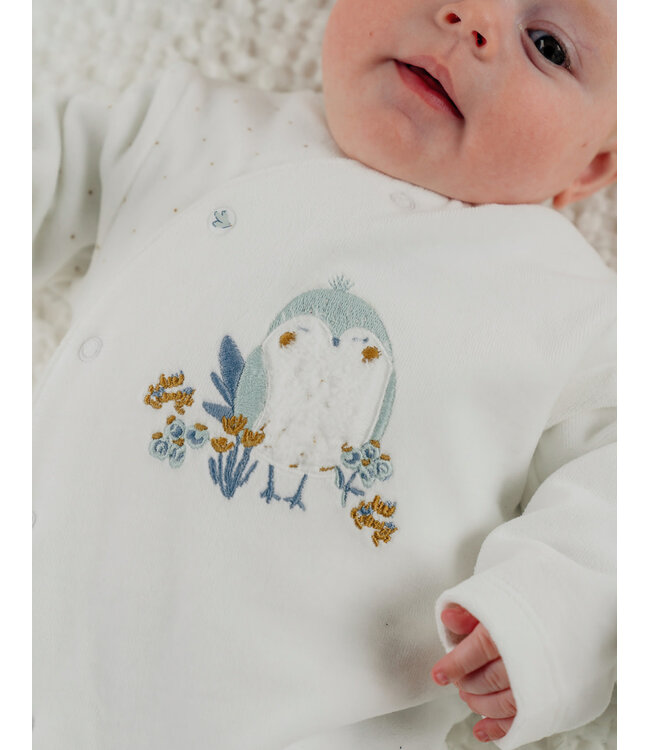 Noukies - Pyjama Fluweel off white Lovely bird