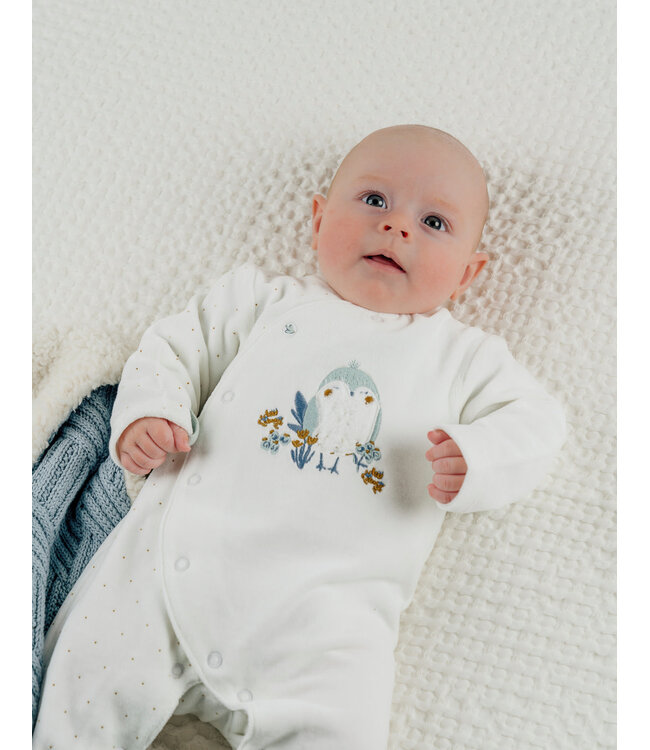 Noukies - Pyjama Fluweel off white Lovely bird