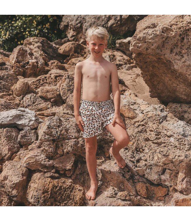 Salted stories - Pomegranate swim shorts white swan