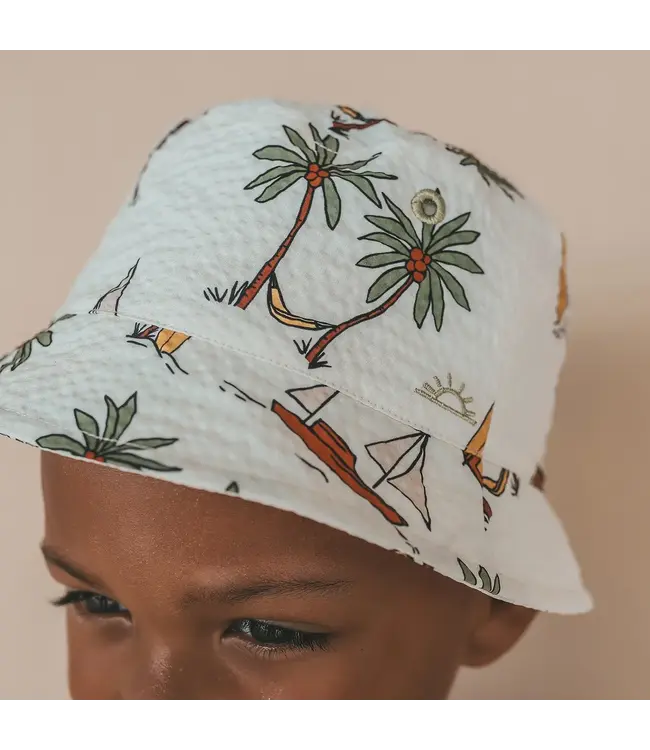 Salted stories - Sailing Seersucker bucket hat white swan