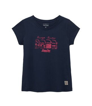 Van One Classic Cars Van One dames t-shirt WE ARE FAMILY navy