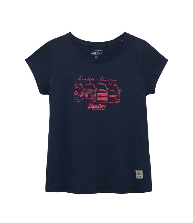 Van One Classic Cars Van One dames t-shirt WE ARE FAMILY navy
