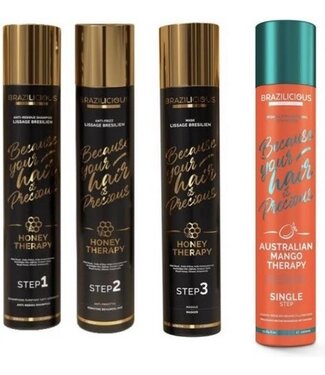 BRAZILICIOUS SET Honey Keratin 3 x 1000ml + 1 x 1000ml Mango