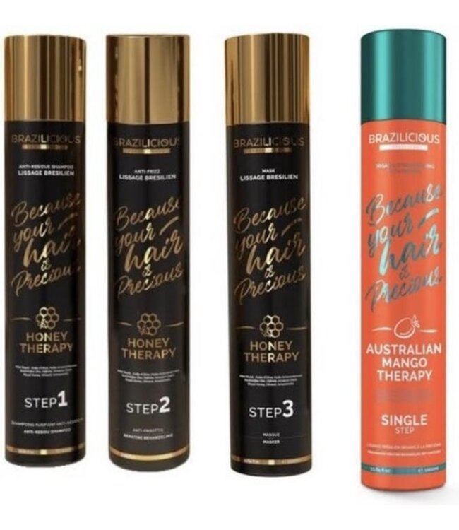 BRAZILICIOUS SET Honey Keratin 3 x 1000ml + 1 x 1000ml Mango