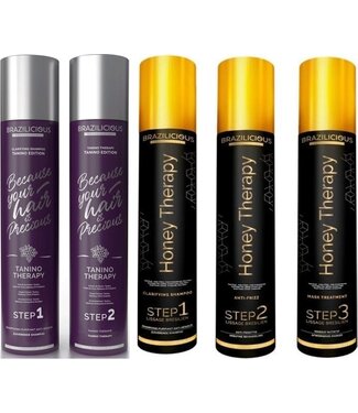 BRAZILICIOUS Tanino Therapy 2x1000ml & Keratine Honey Therapy 3x1000ml