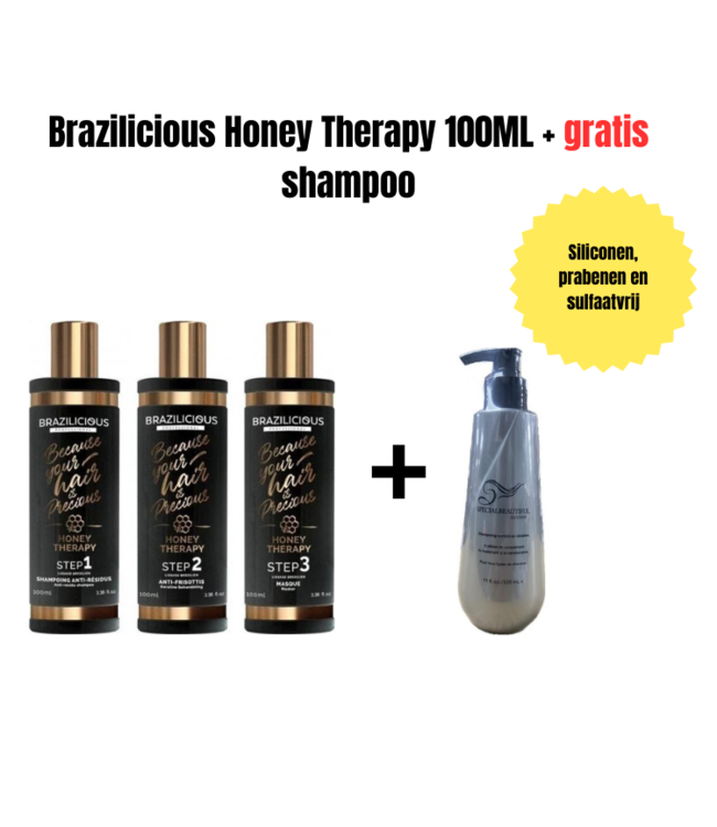 BRAZILICIOUS Honey Therapy Keratine 3 x 100ml + Gratis shampoo 320ml