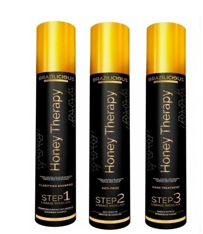 BRAZILICIOUS Honey Therapy Keratine 3 x 1000ml + Max Pro Stijltang