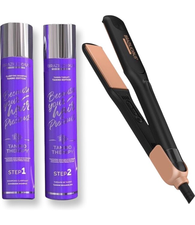 BRAZILICIOUS Tanino Therapy Keratin 2 x 1000 ml & StijlTang Van BraziliCious 250°G